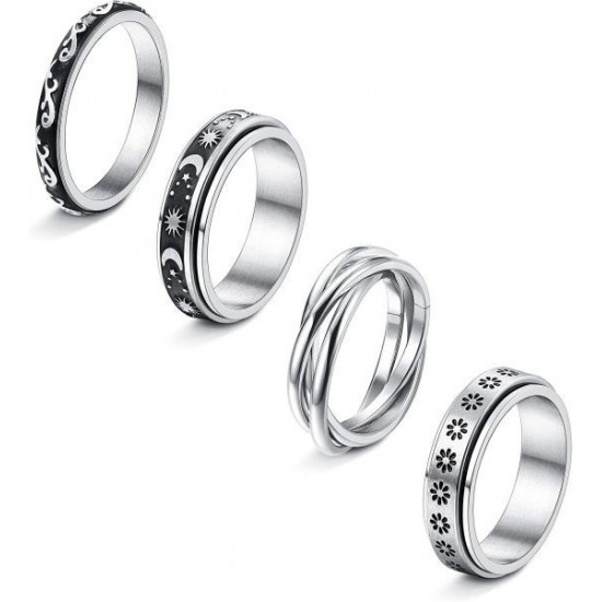 4Pcs Stainless Fidget Band Rings Spinner Rings For Women Mens Triple Interlocked Rolling Ring Celtic Stress Relieving Reduce Anxiety Size 7